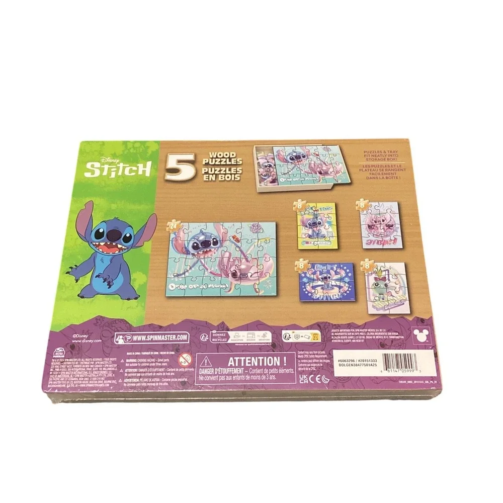 Disney Stitch 5 Wood Puzzles Set with Storage Tray Lilo‎ & Stitch Angel Kids Toy